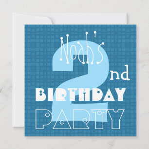 Kid's 2nd Birthday Two Year Old Blue White 002 Invitation
