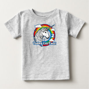 Kid's 2nd Birthday Unicorn Rainbow Today I'm Two Baby T-Shirt