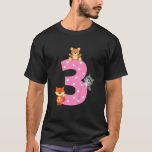 Kids 3 3rd Third Birthday Party Fox Racoon Teddy T-Shirt