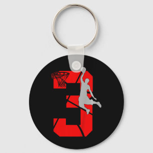 Kids 3 Year Old 3rd Basketball Birthday PartyTheme Key Ring