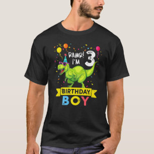 Kids 3 Year Old 3rd Birthday Boy T Rex Dinosaur T-Shirt