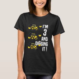 Kids 3 Year Old Birthday Construction Theme T-Shirt