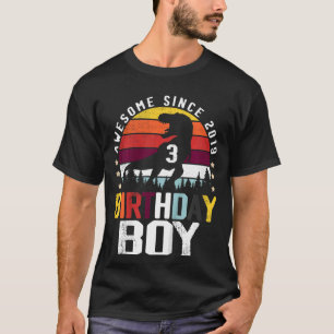 Kids 3 Year Old Birthday Dinosaur Rex Boy Awesome T-Shirt