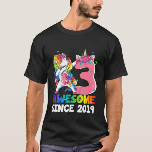 Kids 3 Year Old Dabbing Unicorn Awesome 2019 3rd B T-Shirt