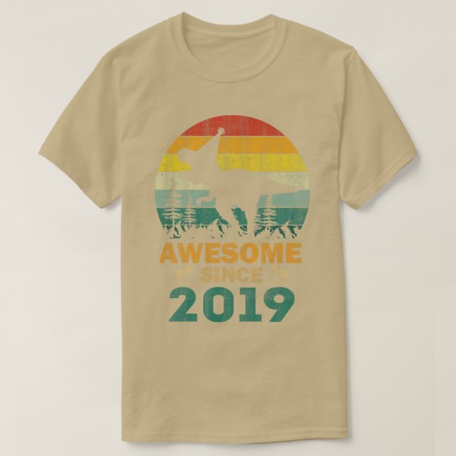 Kids 3 Year Old Dinosaur Awesome Since 2019 3rd Bi T-Shirt (Design Front)