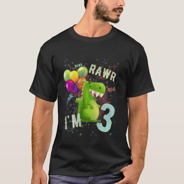 Kids 3 Year Old Dinosaur Birthday Shirt 3rd Birthd (Front)