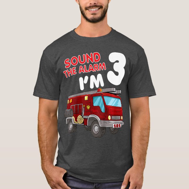 Kids 3 Year Old Firefighter Birthday Party Fire T-Shirt (Front)