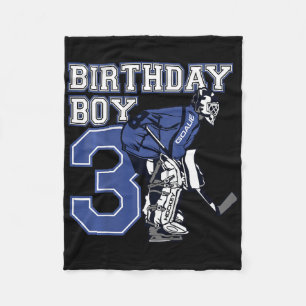 Kids 3 Year Old Ice Hockey Goalie Themed Birthday Fleece Blanket