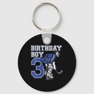 Kids 3 Year Old Ice Hockey Goalie Themed Birthday Key Ring