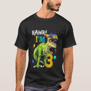 Kids 3 Year Old Rawr I'm 3 3rd Birthday Rex Dinos T-Shirt