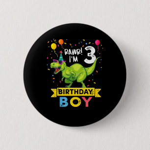 Kids 3 Year Old Shirt 3rd Birthday Boy T Rex Dinos 6 Cm Round Badge