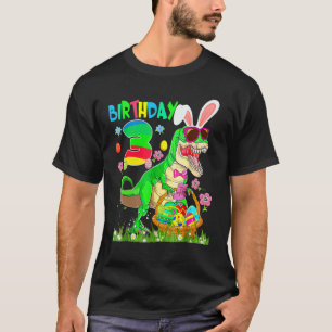 Kids 3 Year Old T Rex Dinosaur Easter Bunny Egg 3r T-Shirt