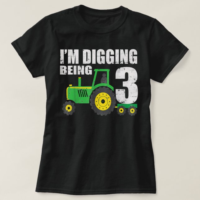 Kids 3 Year Old Tractor Birthday 3rd Birthday  T-Shirt (Design Front)