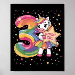 Kids 3 Year Old Unicorn 3nd Birthday Girl Poster