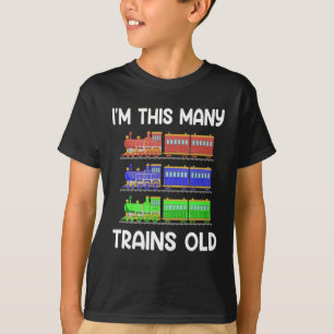 Kids 3 Years Birthday I'm This Many Trains Old T-Shirt