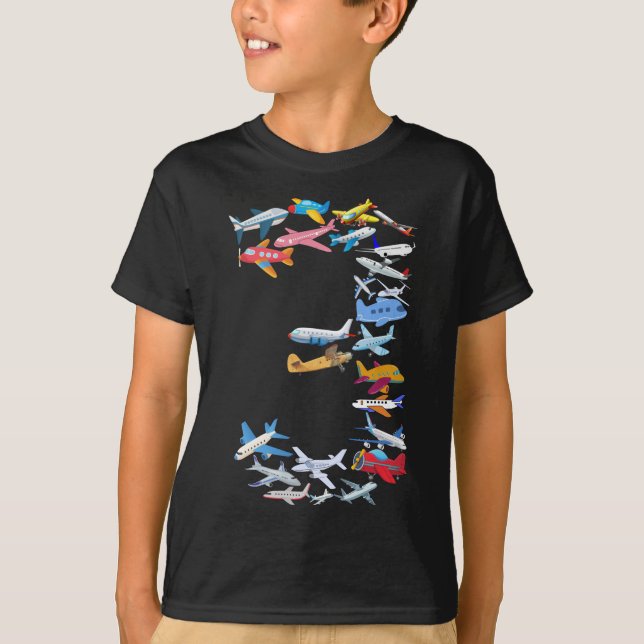 Kids 3 Years Old 3rd Birthday Aeroplane T-Shirt (Front)