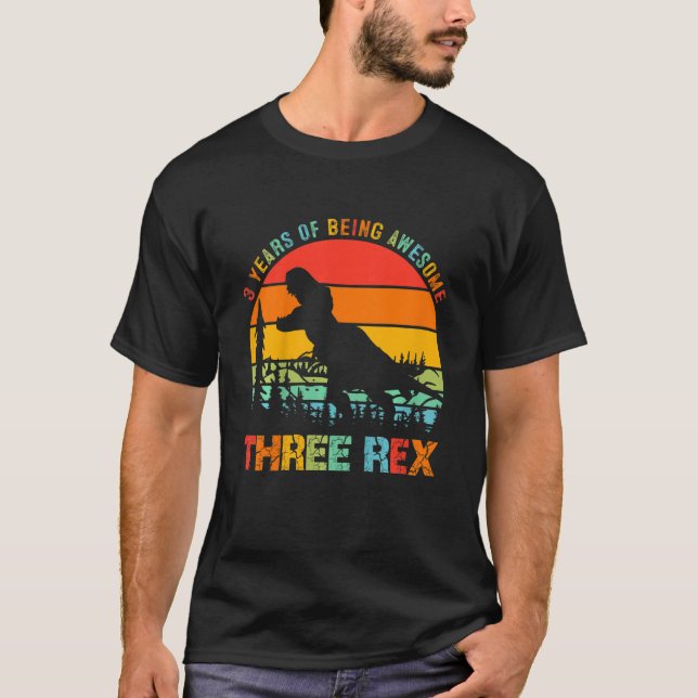 Kids 3 Years Old Boy Three Rex 3rd Birthday  Third T-Shirt (Front)