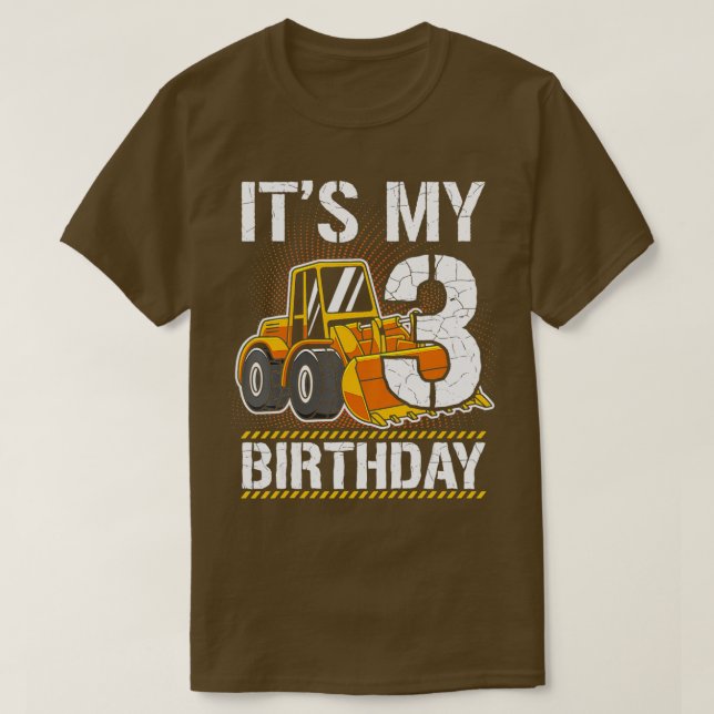 Kids 3 Years Old Construction Vehicle 3rd Birthday T-Shirt (Design Front)