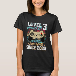 Kids 3 Years Old Level 3 Unlocked Awesome Since 20 T-Shirt