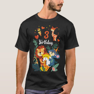 Kids 3rd Birthday Animal Theme Party 3 Year Old T-Shirt