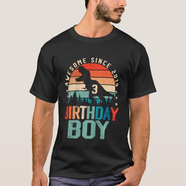 Kids 3rd Birthday Boy Awesome Since 2019 3 Year Ol T-Shirt (Front)
