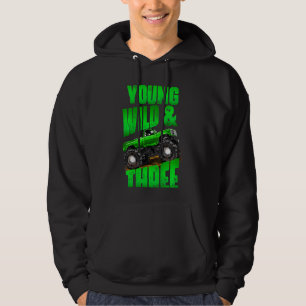 Kids 3rd Birthday Boy Monster Truck Rule Jam Three Hoodie