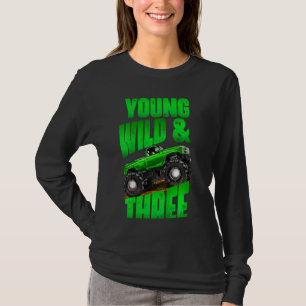 Kids 3rd Birthday Boy Monster Truck Rule Jam Three T-Shirt