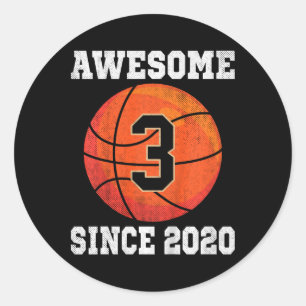 Kids 3rd Birthday Bysketbyll Lover 3 Years Old Vin Classic Round Sticker