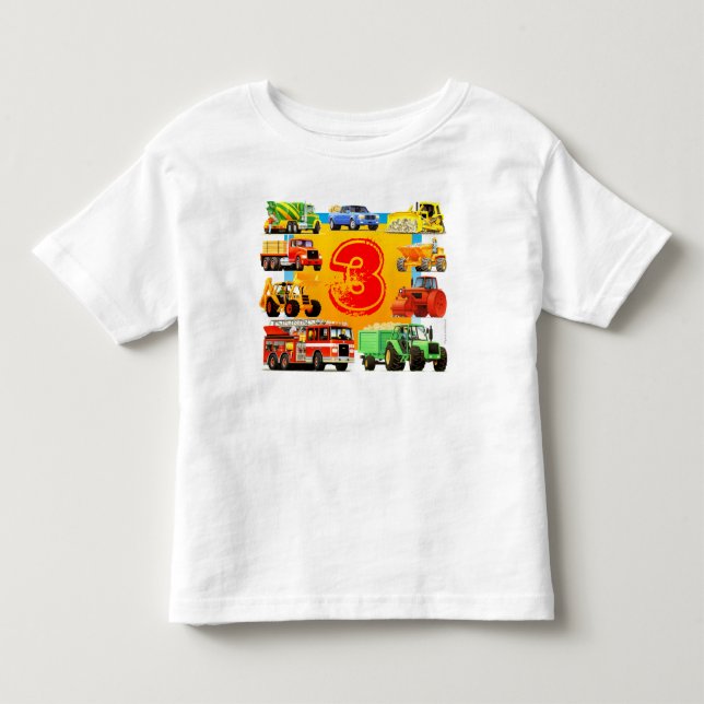 Kid's 3rd Birthday Construction Truck Toddler T-Shirt (Front)