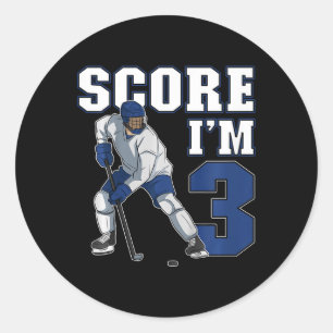 Kids 3rd Birthday Ice Hockey Boy Three Year Old Ic Classic Round Sticker