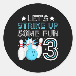 Kids 3rd Birthday Party Bowling Boy 3 Year Old Bow Classic Round Sticker
