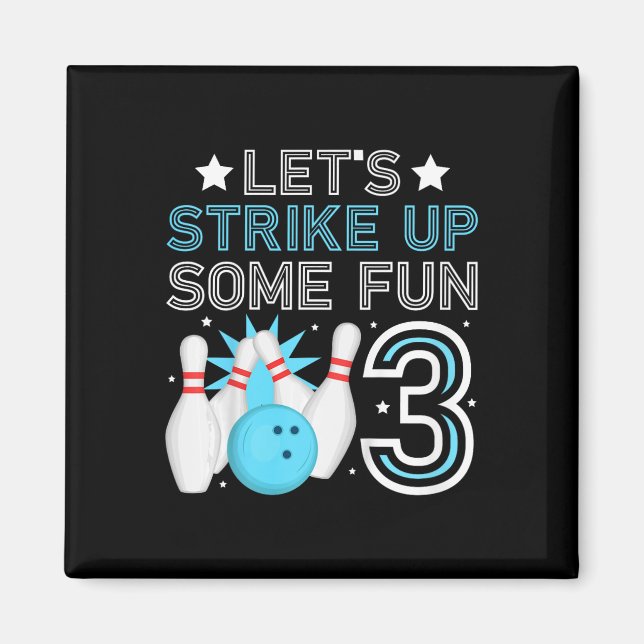 Kids 3rd Birthday Party Bowling Boy 3 Year Old Bow Magnet (Front)