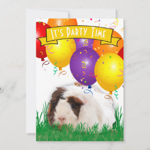 Kids 3rd Birthday Party Guinea & Pig Balloons  Invitation