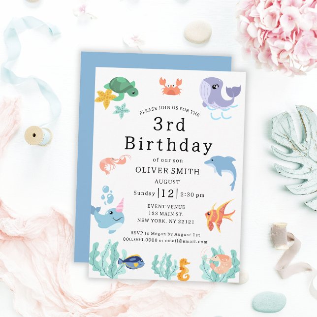 Kids 3rd Birthday Party Sea Animals Invitation (Kids 3rd Birthday Party Sea Animals Invitation
)
