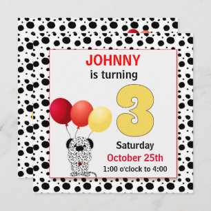 Kid's 3rd Birthday Red and Yellow Dalmatian Invitation