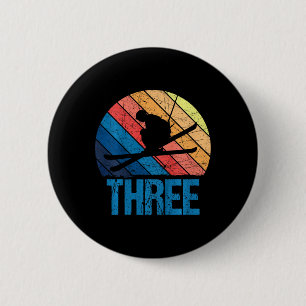 Kids 3rd Birthday Retro Ski Skiing 3 Year Old Boys 6 Cm Round Badge