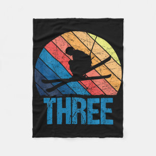 Kids 3rd Birthday Retro Ski Skiing 3 Year Old Boys Fleece Blanket