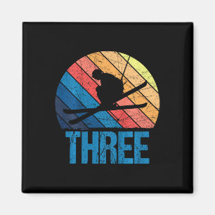 Kids 3rd Birthday Retro Ski Skiing 3 Year Old Boys Magnet