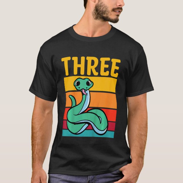 Kids 3rd Birthday Retro Snake  Pet Reptile 3 Years T-Shirt (Front)