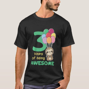Kids 3rd Birthday Sloth Kids Three Year Old Sloth T-Shirt