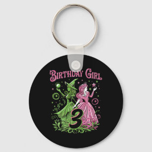 Kids 3rd Birthday Witch Pink And Green 3 Years Old Key Ring