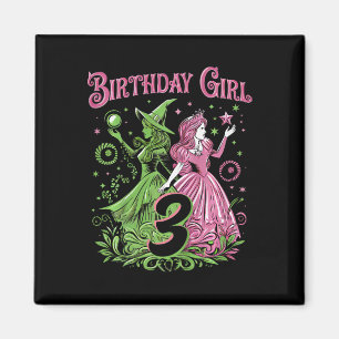 Kids 3rd Birthday Witch Pink And Green 3 Years Old Magnet