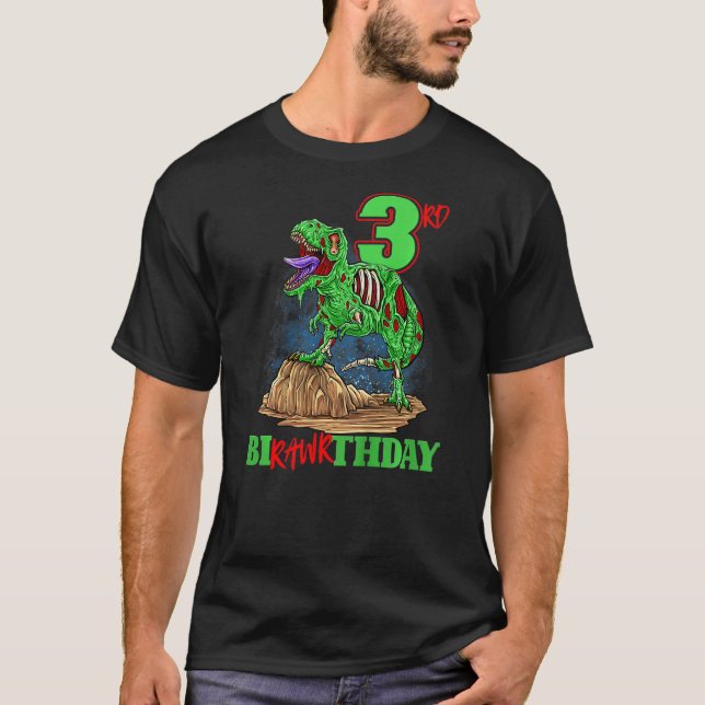 Kids 3rd Birthday Zombie Dinosaur T-Rex Party Todd T-Shirt (Front)