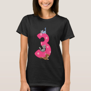 Kids 3rd Cat Birthday Celebrant 3 Year Old Kitten T-Shirt