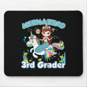Kids 3rd Grade Mermaid Riding Unicorn Back to Scho Mouse Pad