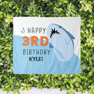 Kids 3rd Shark Birthday Party Custom Backdrop Tapestry
