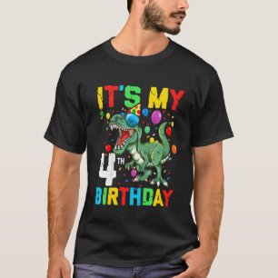 Kids 4 Year Dinosaur It's My 4th Birthday Happy Re T-Shirt