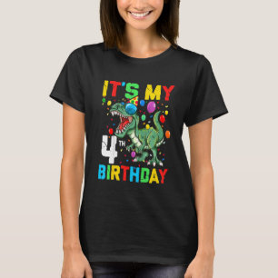 Kids 4 Year Dinosaur It's My 4th Birthday Happy Re T-Shirt