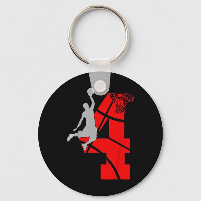 Kids 4 Year Old 4th Basketball Birthday PartyTheme Key Ring (Front)