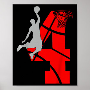 Kids 4 Year Old 4th Basketball Birthday PartyTheme Poster